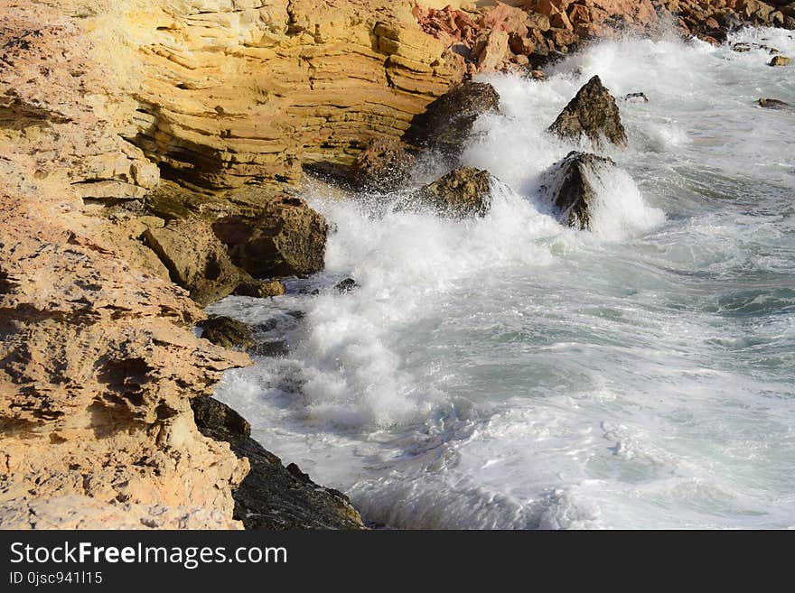 Water, Body Of Water, Rock, Waterfall