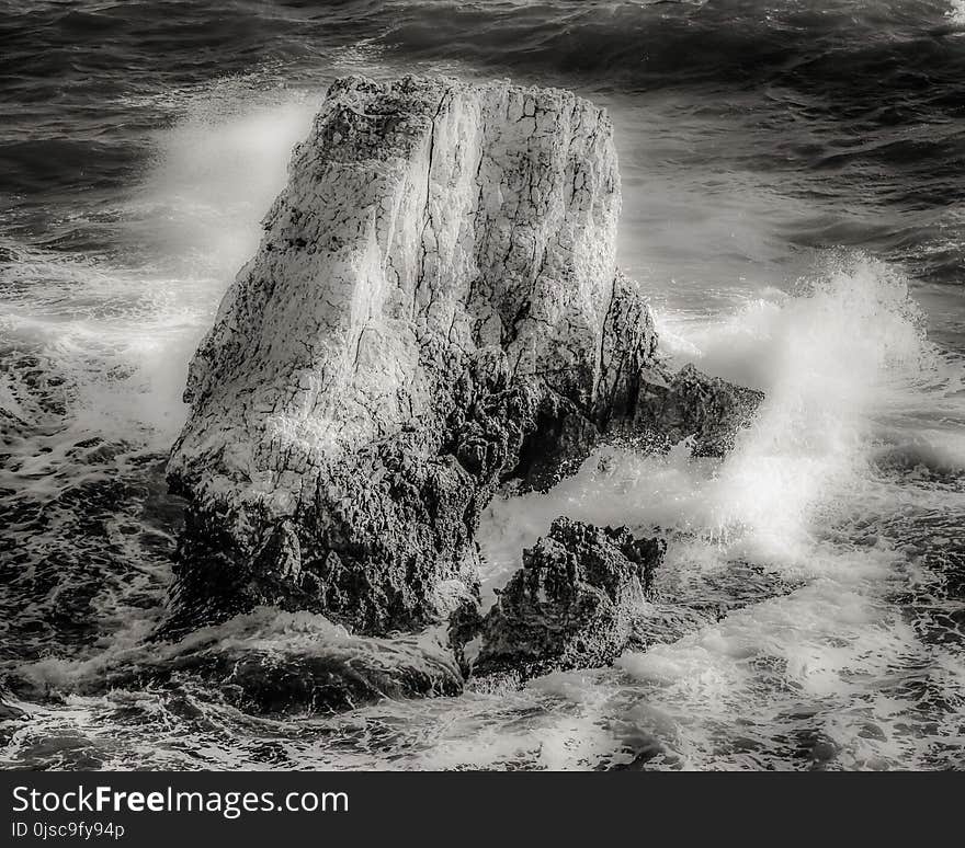 Water, Black And White, Monochrome Photography, Rock