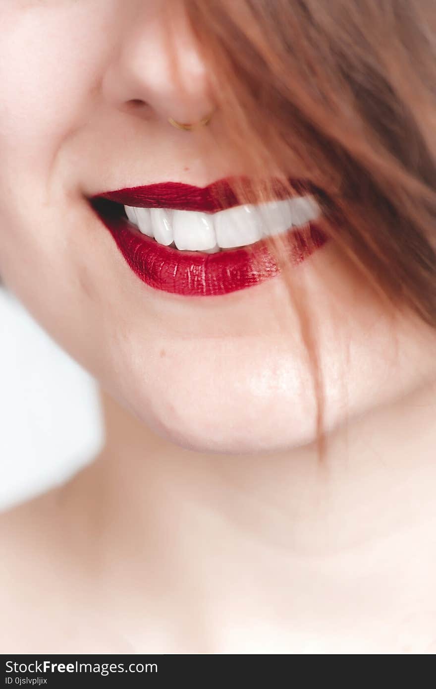 Close Up Photography of Woman With Red Lips