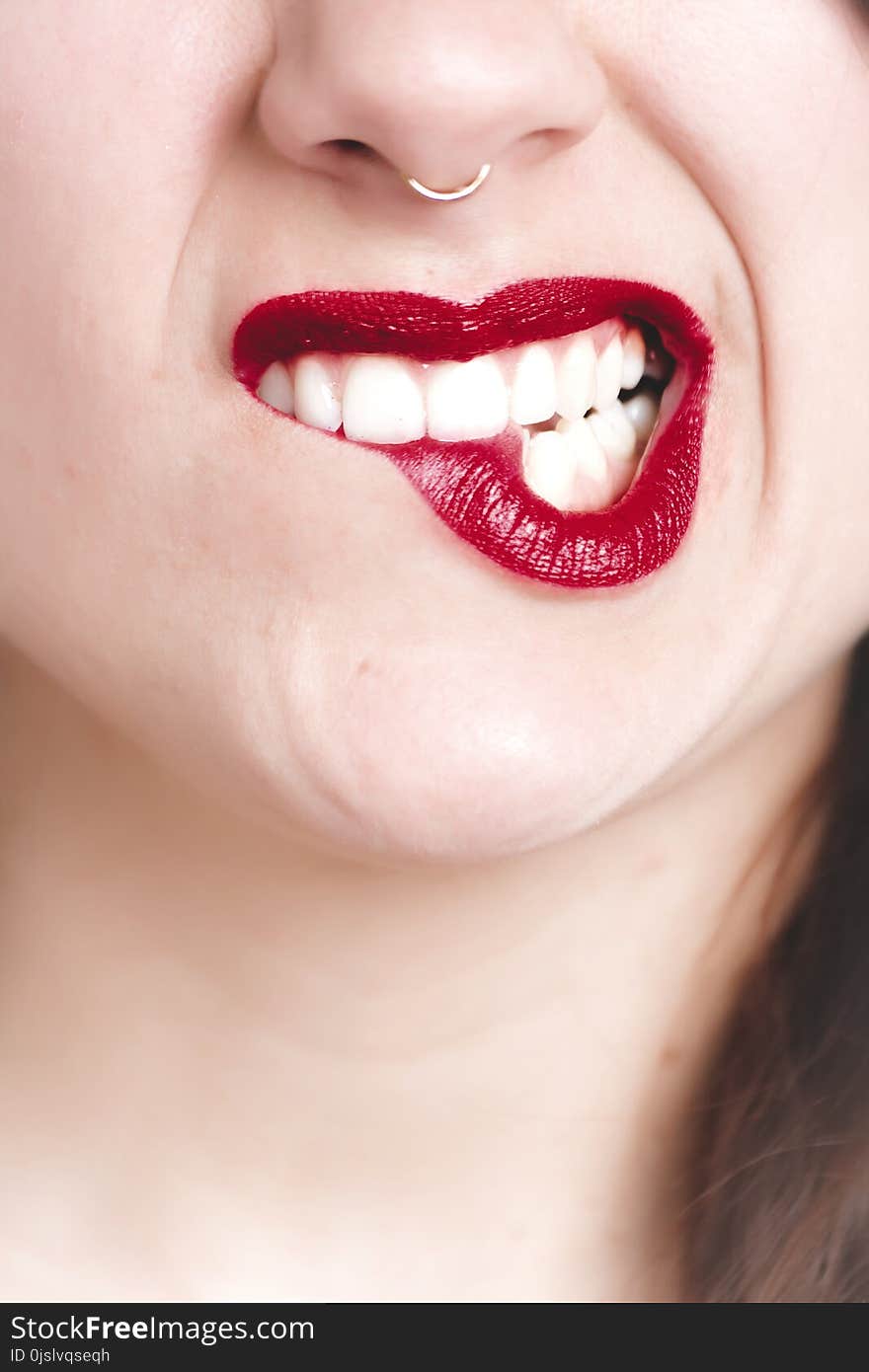 Photography of Woman&#x27;s Red Lip