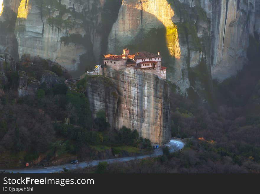 Monastery of Rousanou or St. Barbara Monastery at Meteora. Orthodox monasteries in Greece.