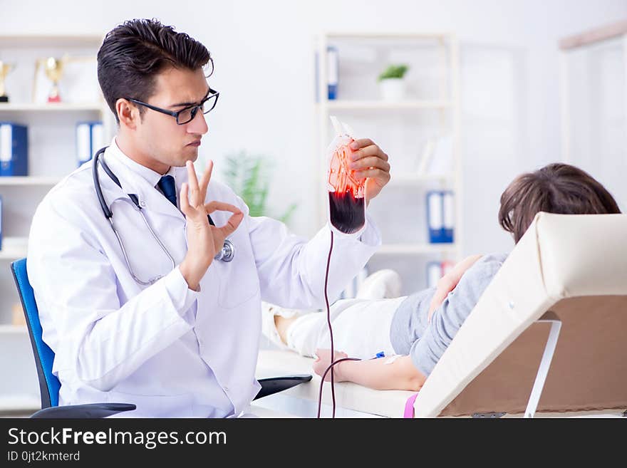 The Patient Getting Blood Transfusion In Hospital Clinic