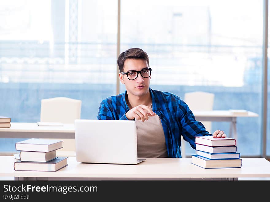 Student In Telelearning Distance Learning Concept Reading In Lib