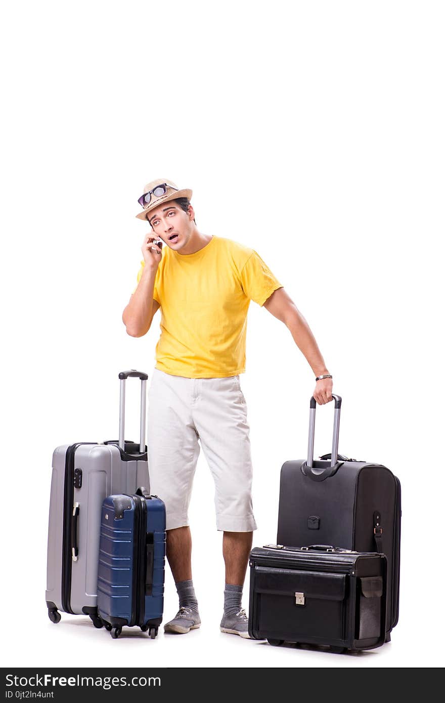 The Happy Young Man Going On Summer Vacation Isolated On White