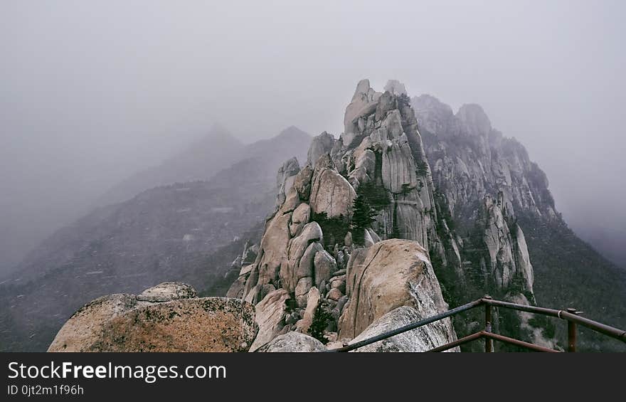 The beautiful view from the high mountains peak Ulsanbawi in Seoraksan National Park. South Korea