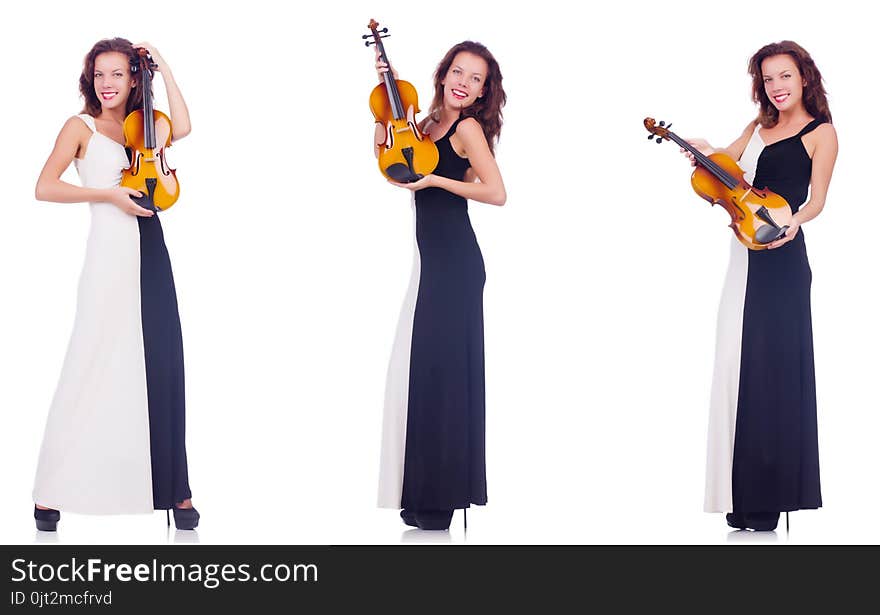 The Woman Playing Violin Isolated On White Background