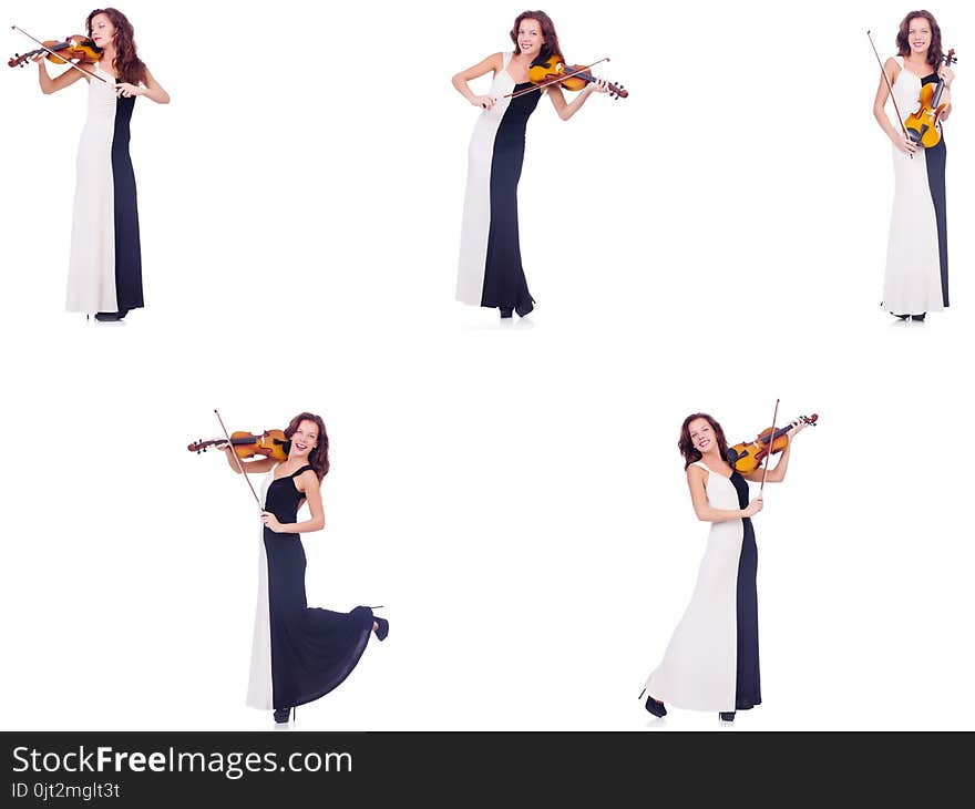 The Woman Playing Violin Isolated On White Background