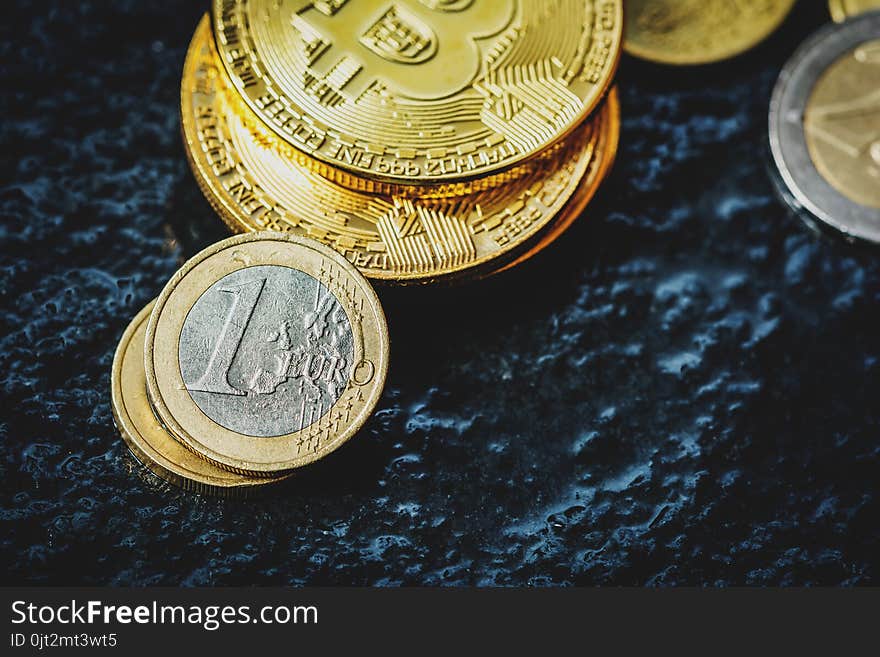 Bitcoin and Euro coin