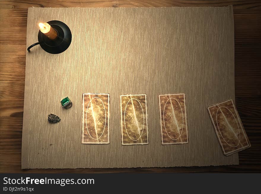 Tarot cards on fortune teller desk table. Future reading. Tarot cards on fortune teller desk table. Future reading.