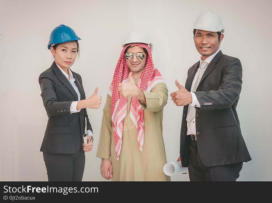 Business team construction engineer architect and worker. teamwork