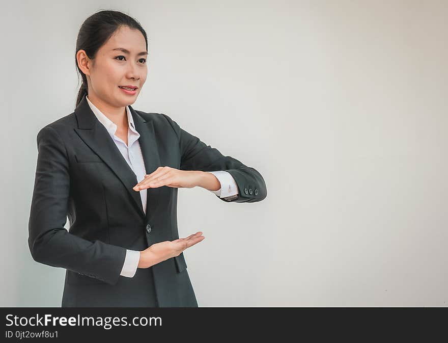 Businesswoman outstretched hand for implementation. Concept business, woman