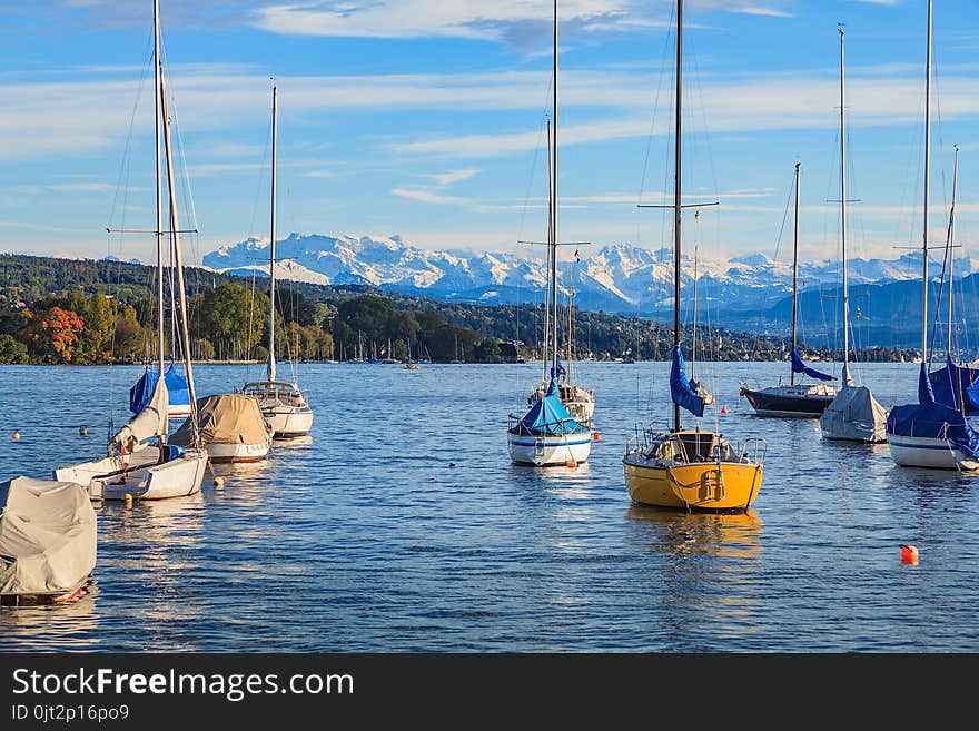 Boats on Lake Zurich in Switzerland