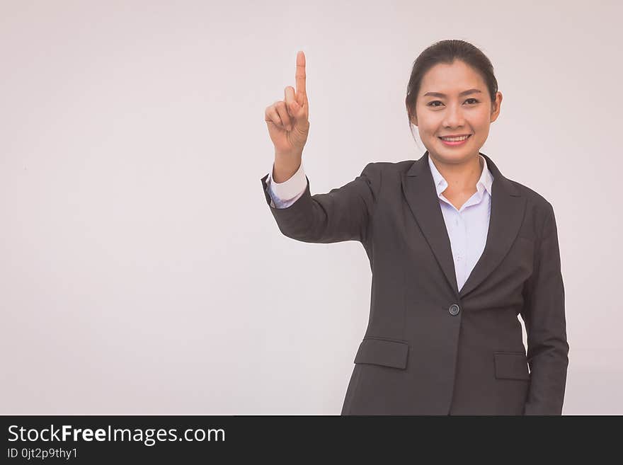 Happy Young Businesswoman With Hands Up