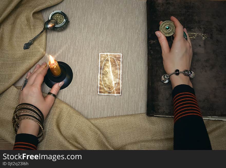 Book of magic. Future reading. Book of magic on fortune teller concept.