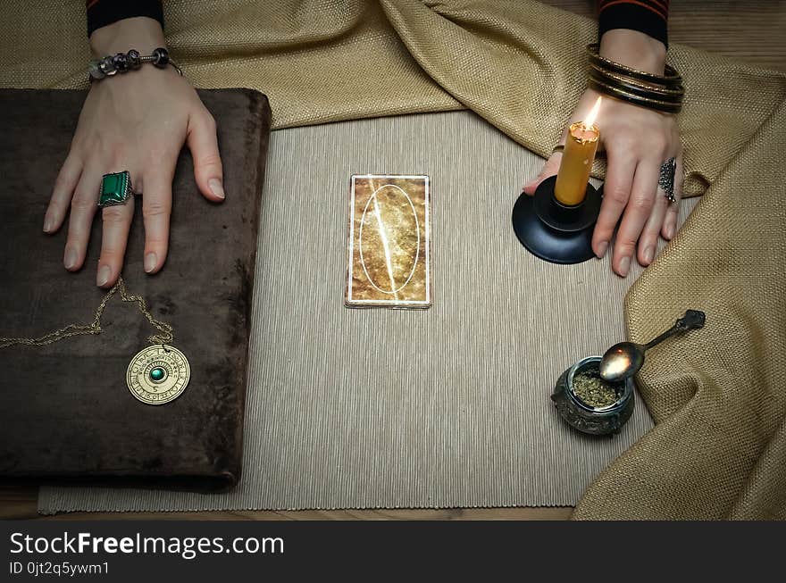 Book of magic. Future reading. Book of magic on fortune teller concept.