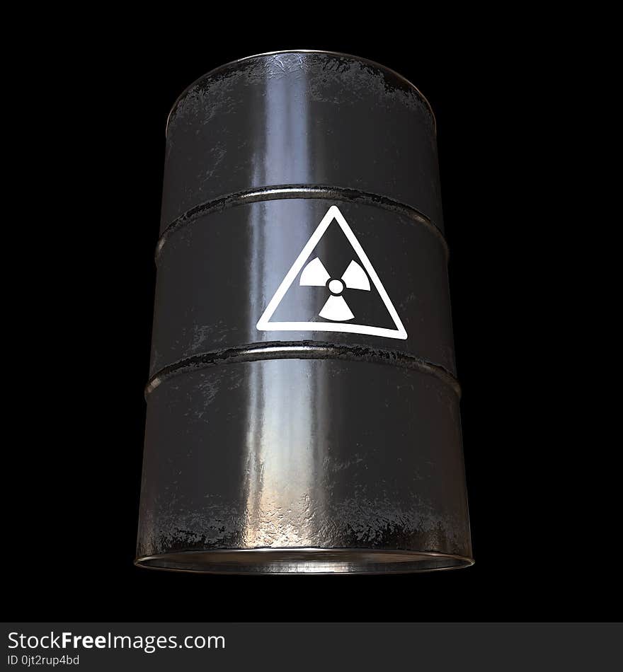 Black Radioactive Barrels on black background. 3d render illustration