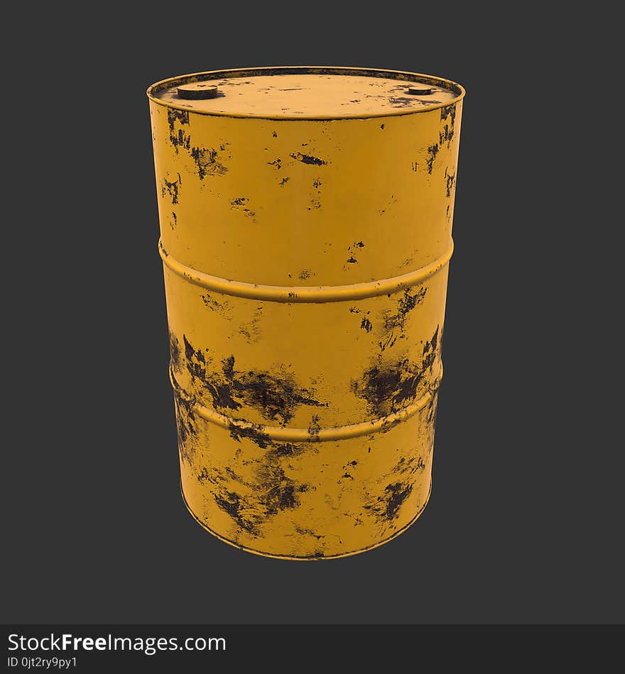 Old rust metal barrel oil on black background. 3d render illustration