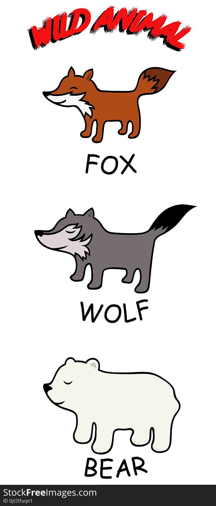 Vector Set Of Animal Predators: Fox, Wolf And Bear.