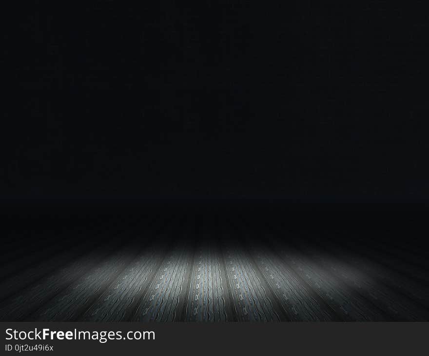 3D render of a dark grunge interior with spotlight shining on wooden floor. 3D render of a dark grunge interior with spotlight shining on wooden floor