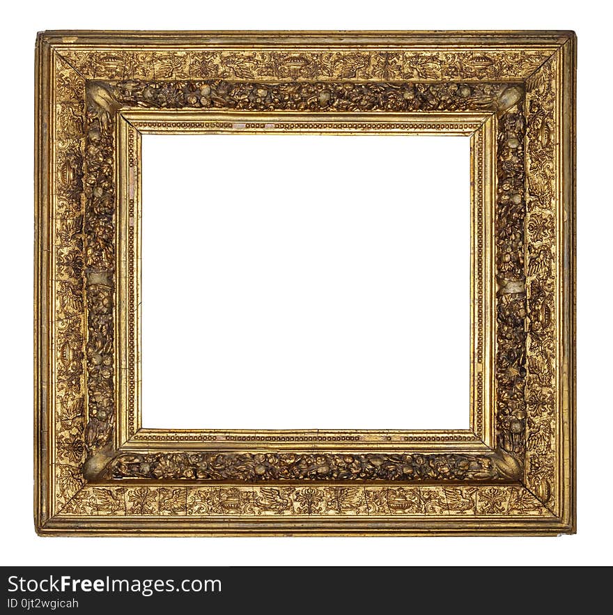 Old Vintage Golden Frame On A White Background