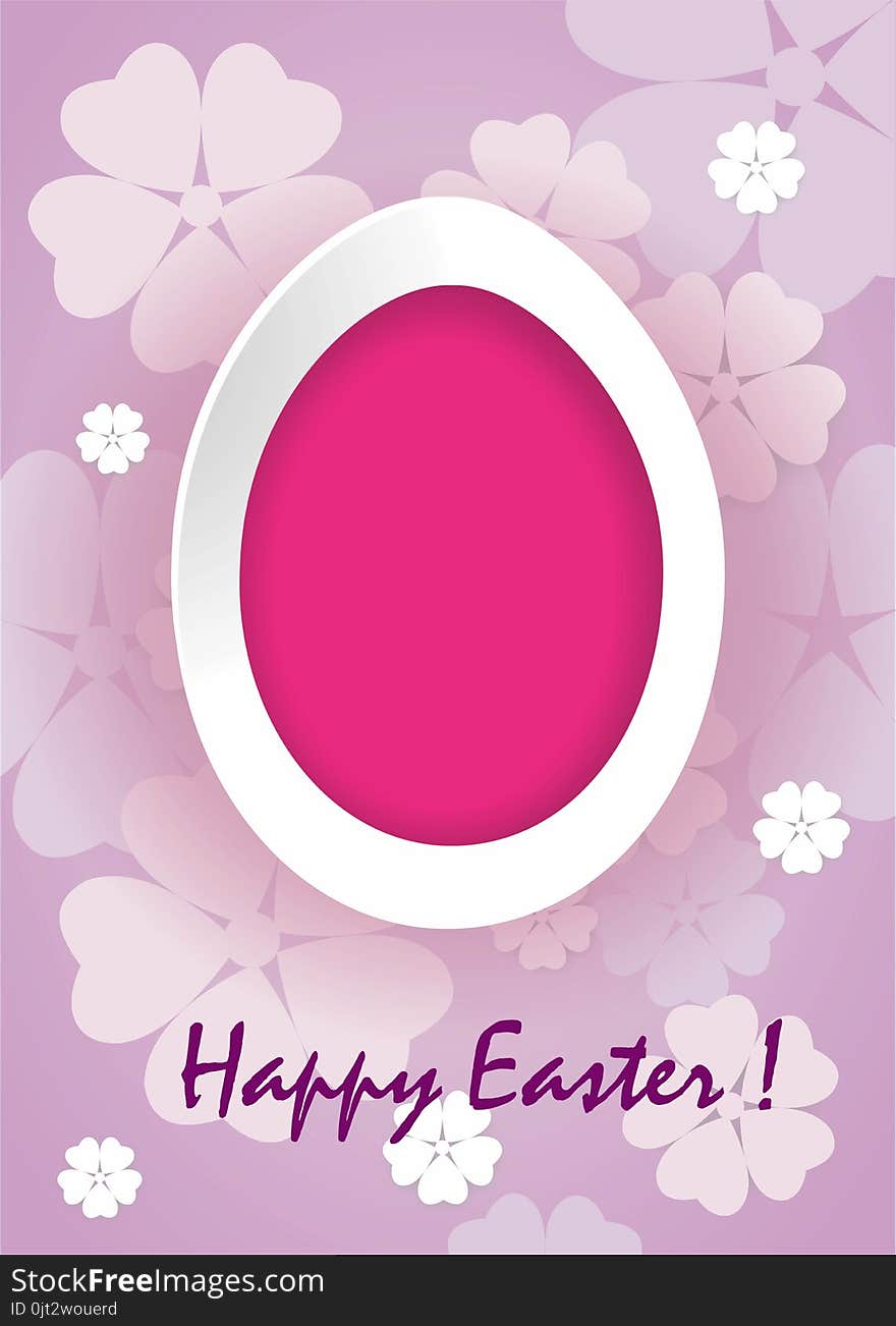 Easter card with pink easter egg, and flowers and greeting Happy easter. Easter card with pink easter egg, and flowers and greeting Happy easter