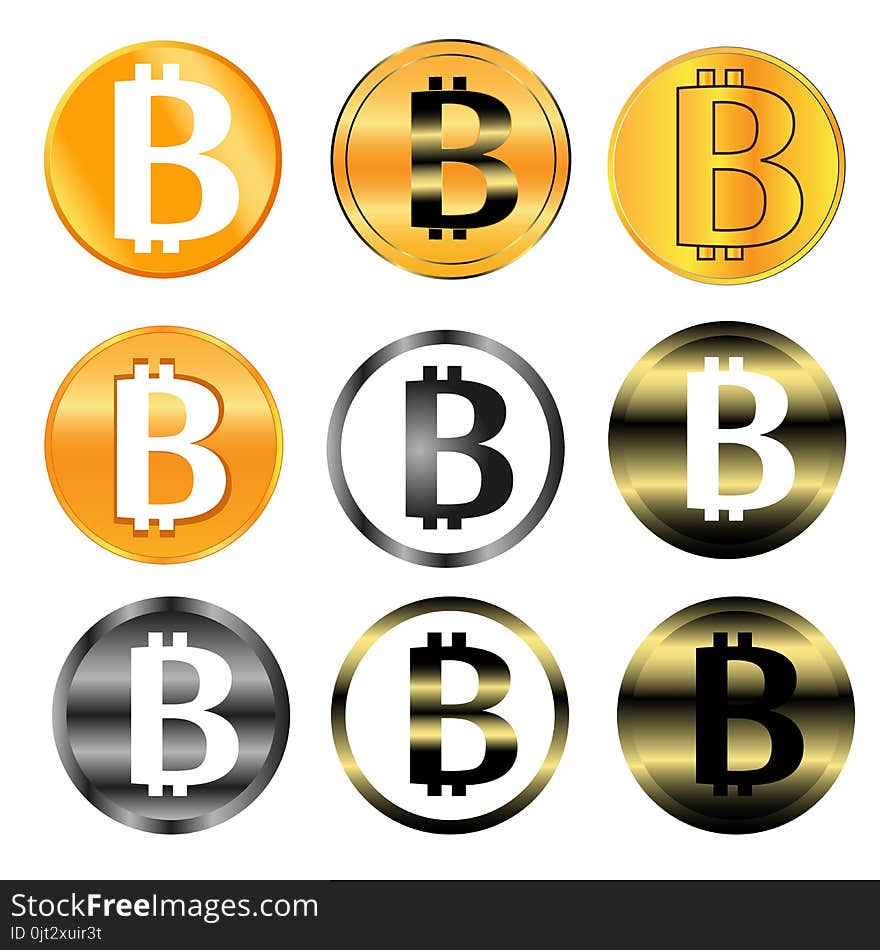 Bitcoin sign icon for internet money. Crypto currency symbol and coin image for using in web projects or mobile applications. Vector illustration. Bitcoin sign icon for internet money. Crypto currency symbol and coin image for using in web projects or mobile applications. Vector illustration.