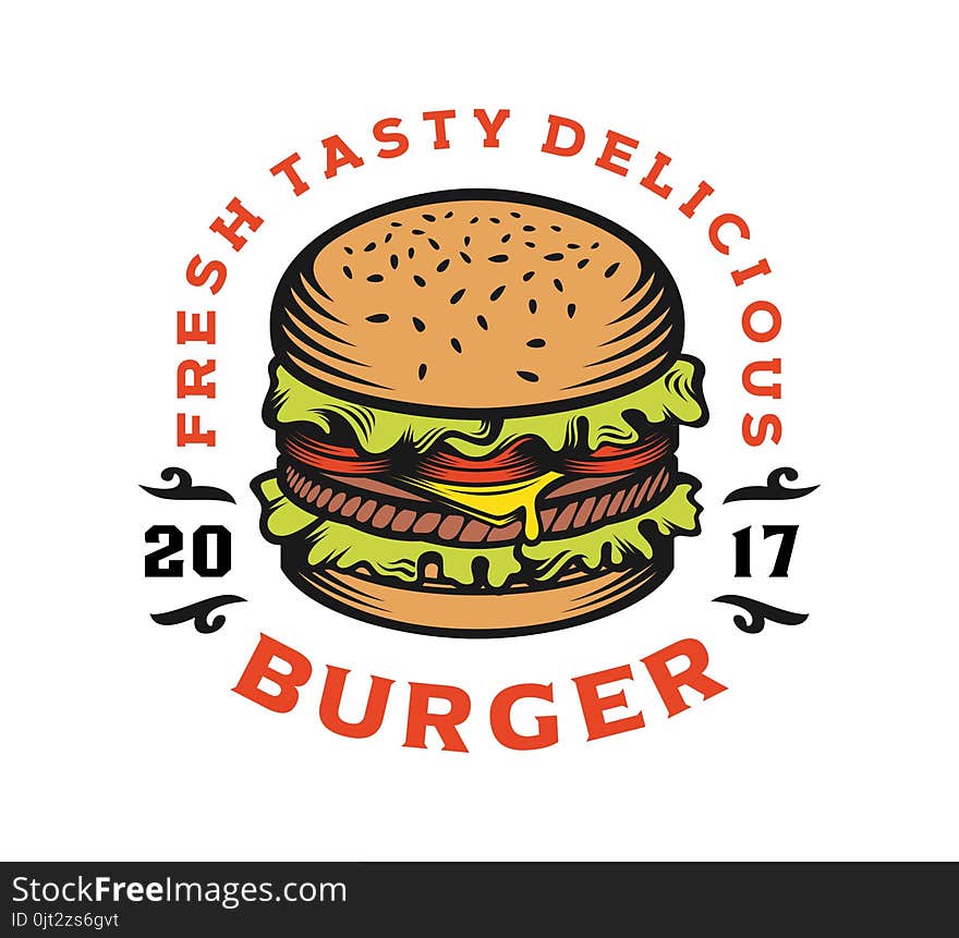 Burger vintage label illustration, labels and design elements. Vector illustration. Burger vintage label illustration, labels and design elements. Vector illustration.