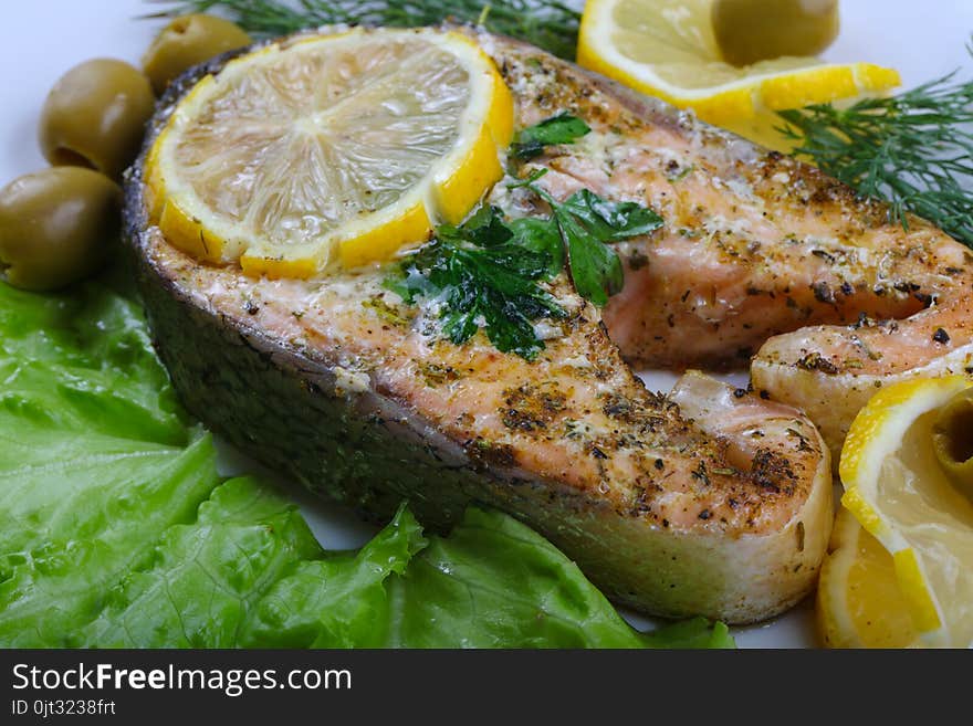 Baked salmon steak