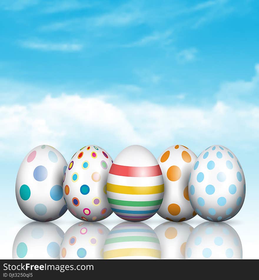 Easter eggs on a blue sky background