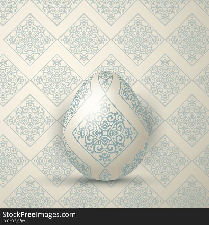 Elegant Easter egg on a damask pattern background