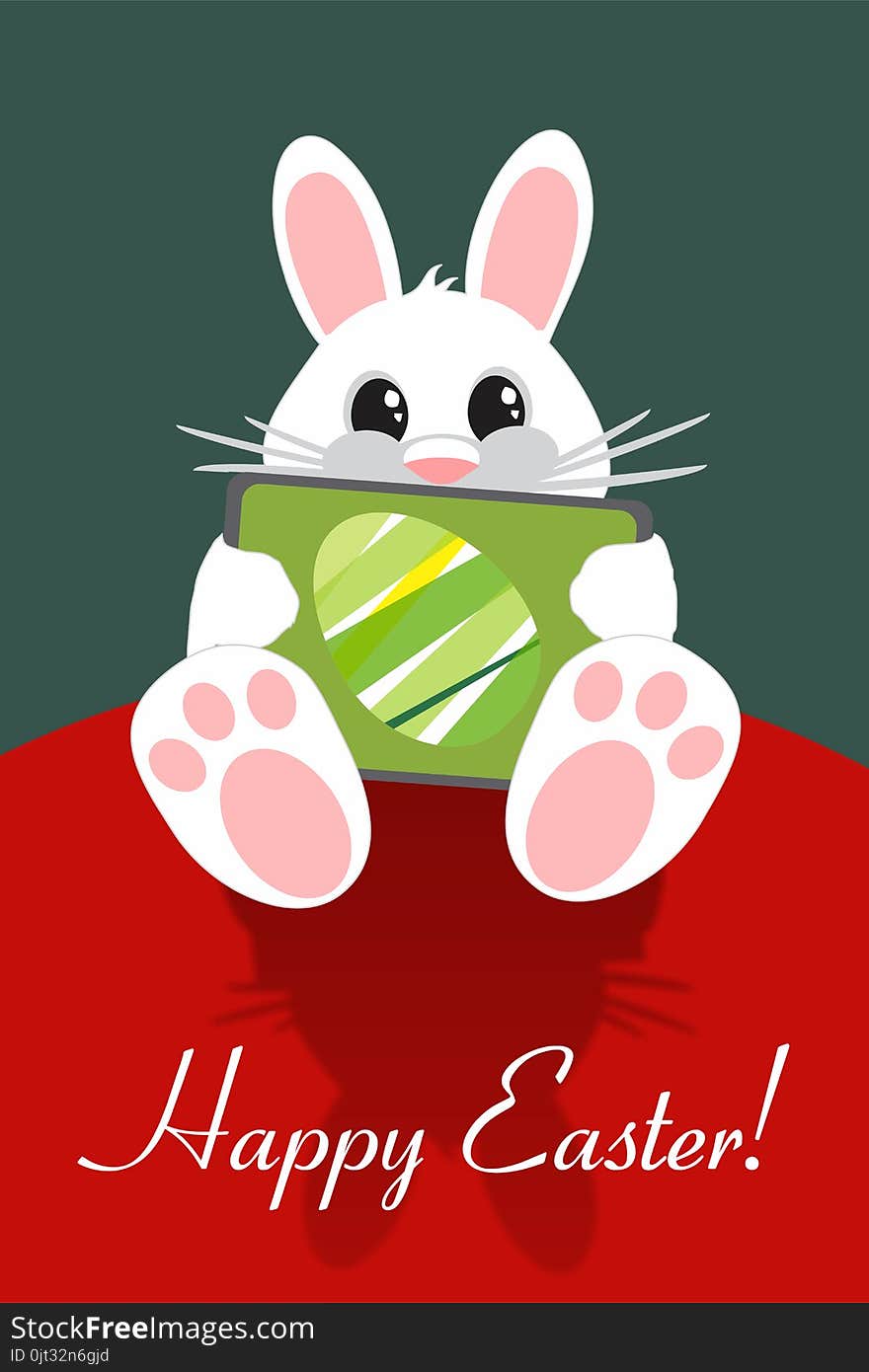 Easter card with easter bunny, easter egg and greeting Happy easter