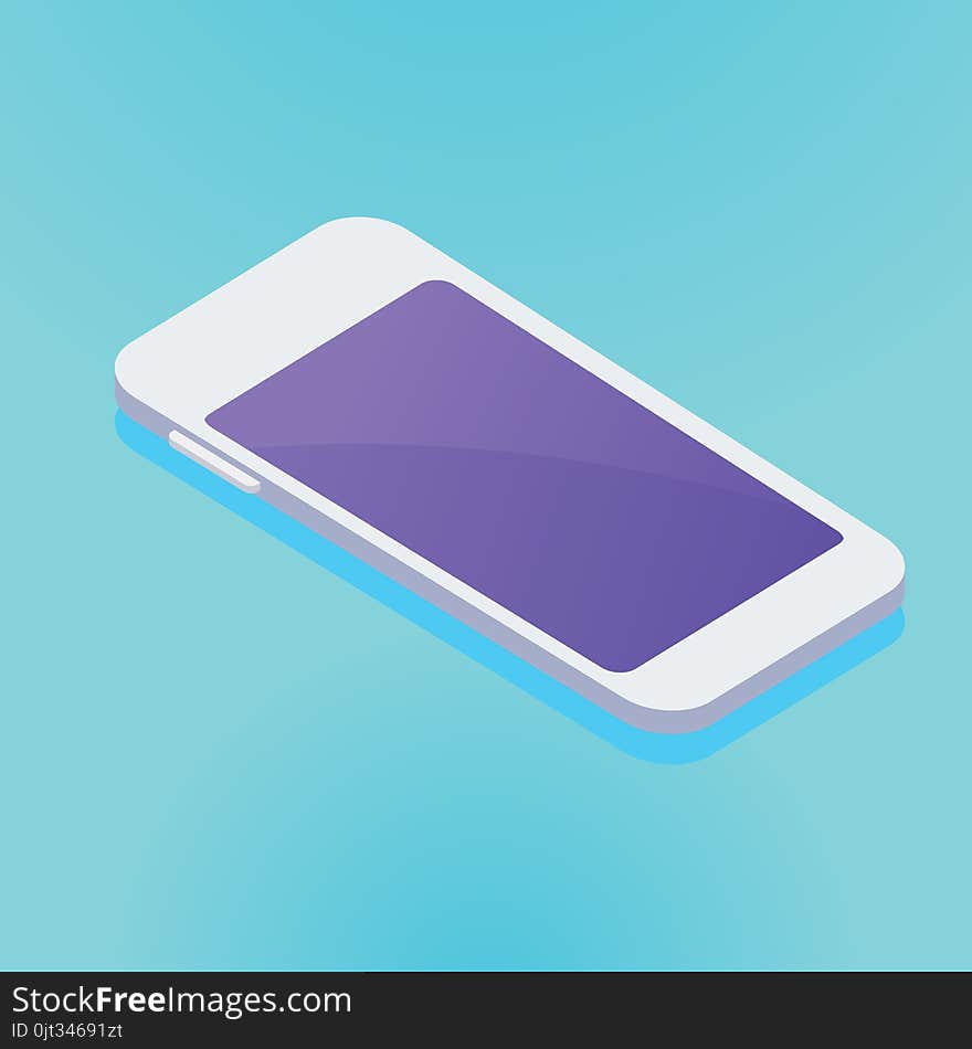 Isometric 3d mobile phone with blank screen. Template of portable device. Flat vector cartoon illustration. Objects isolated on white background. Isometric 3d mobile phone with blank screen. Template of portable device. Flat vector cartoon illustration. Objects isolated on white background.