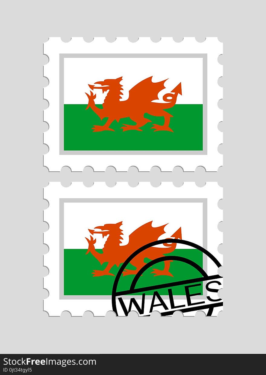 Wales flag on postage stamps