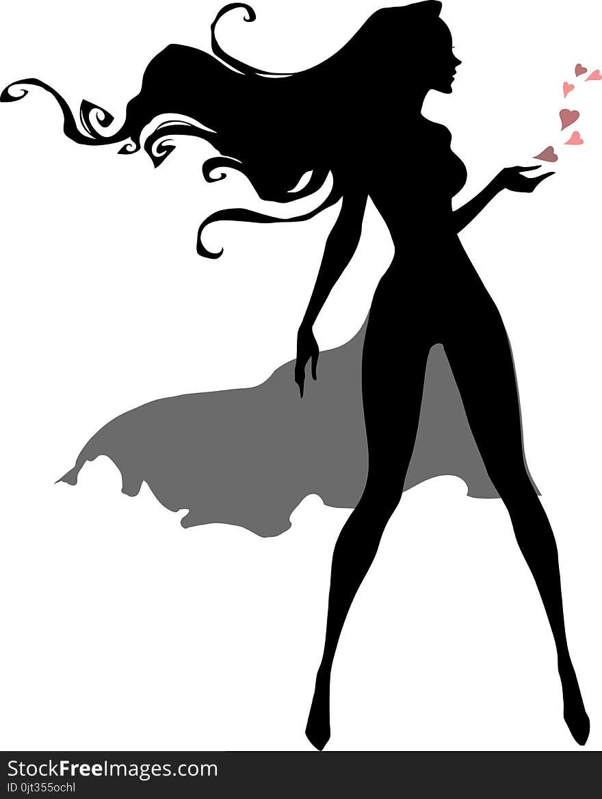 Cute Silhouette Cartoon Female Character With Long Dark Hair