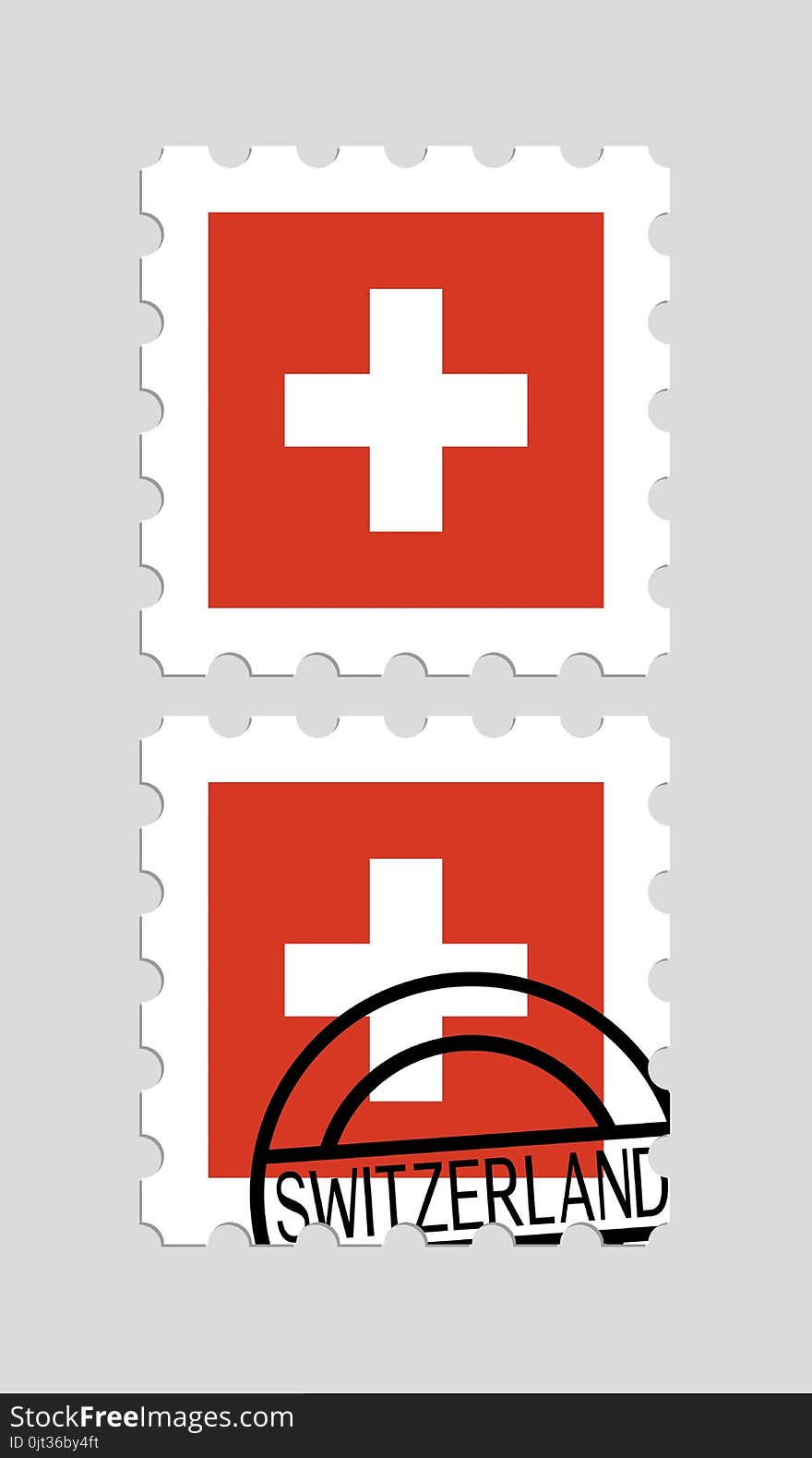 Switzerland flag on postage stamps