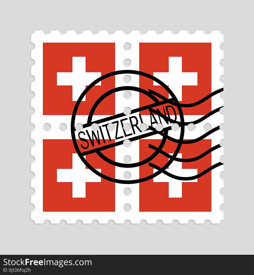 Switzerland Flag On Postage Stamps