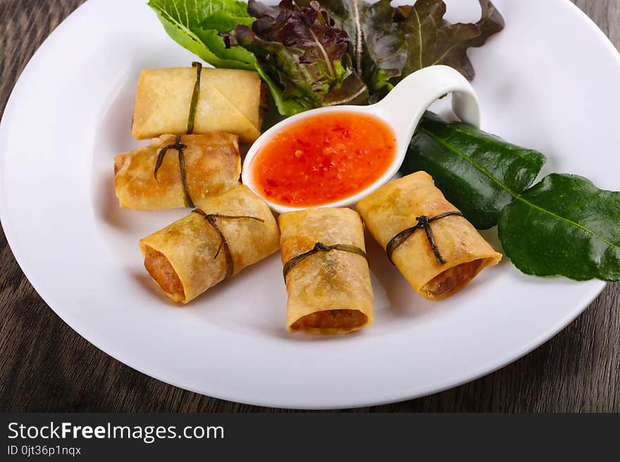 Traditional Asian spring roll with shrimps and vegetables