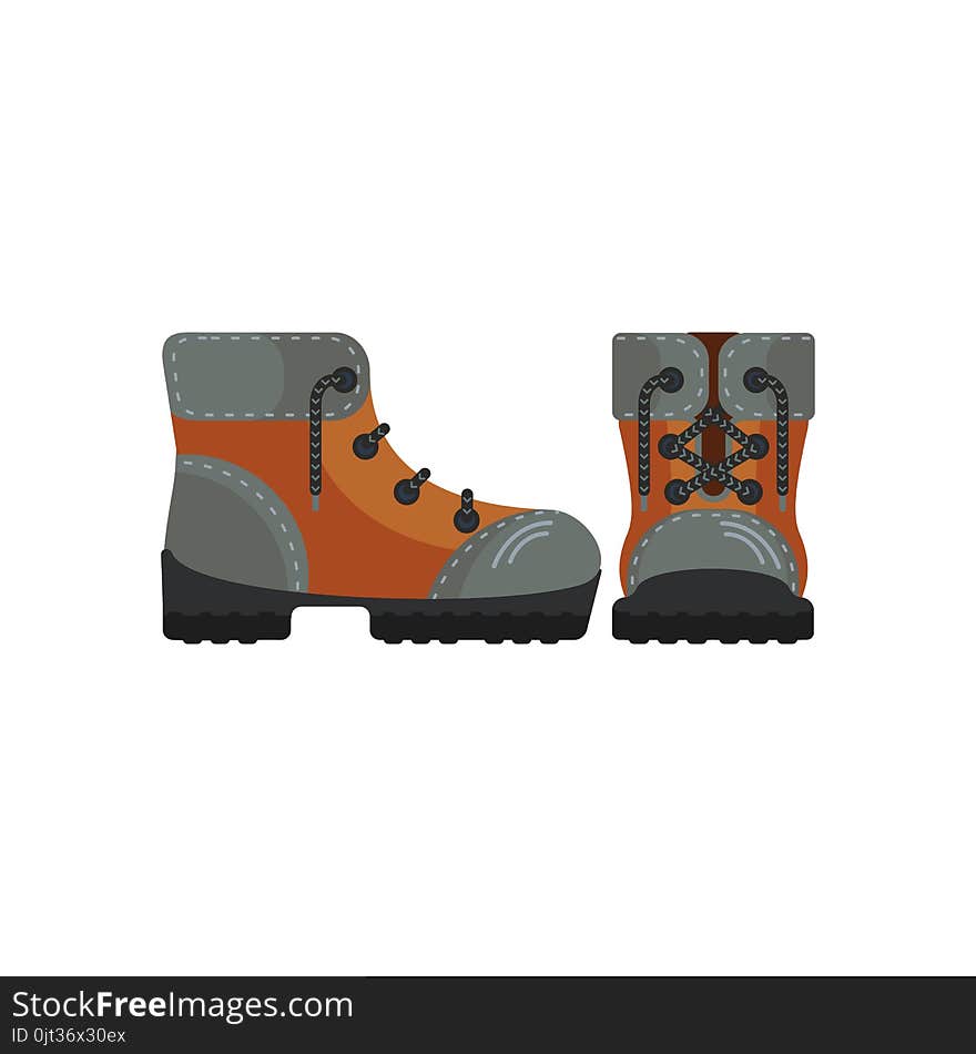 Tourist boots icon. Flat vector cartoon illustration. Objects isolated on white background.