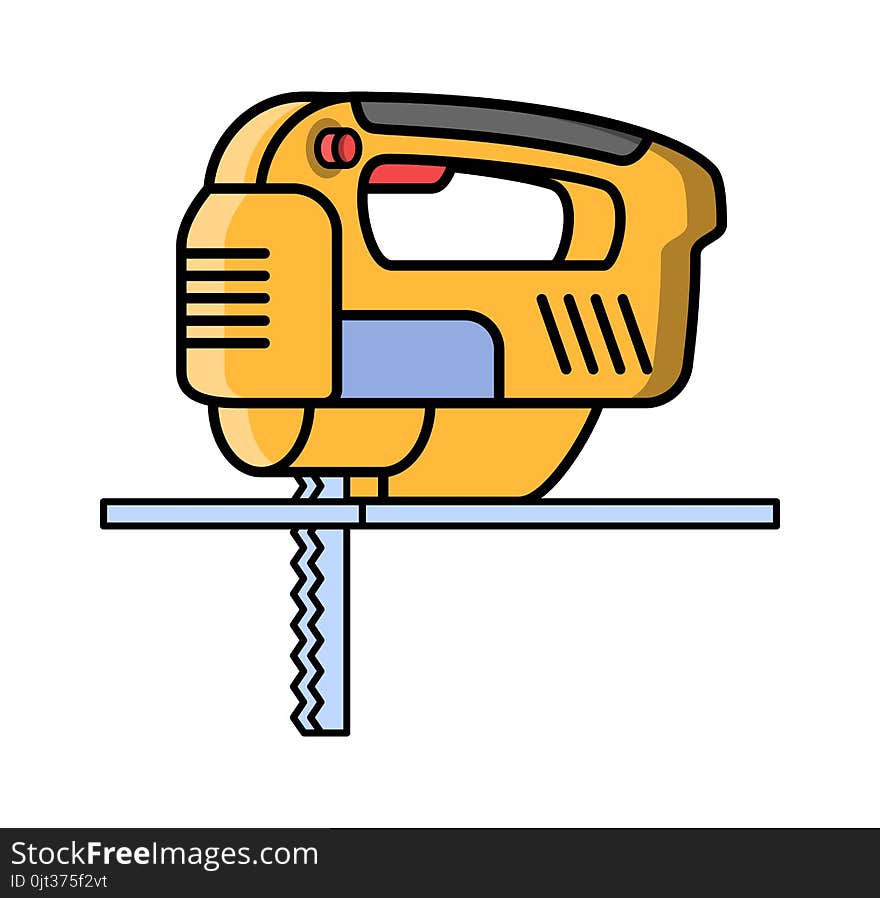 Jigsaw construction electric tool. Flat style icon of jigsaw. Vector illustration.