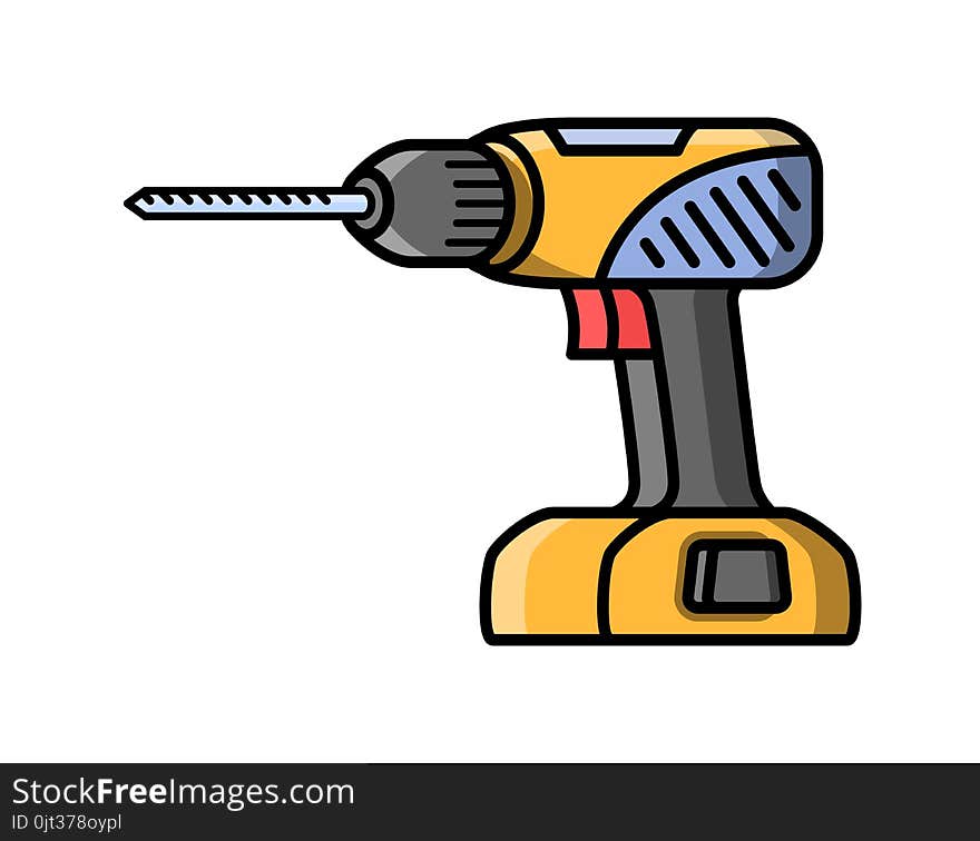 Screwdriver construction electric tool. Flat style icon of screwdriver. Vector illustration.