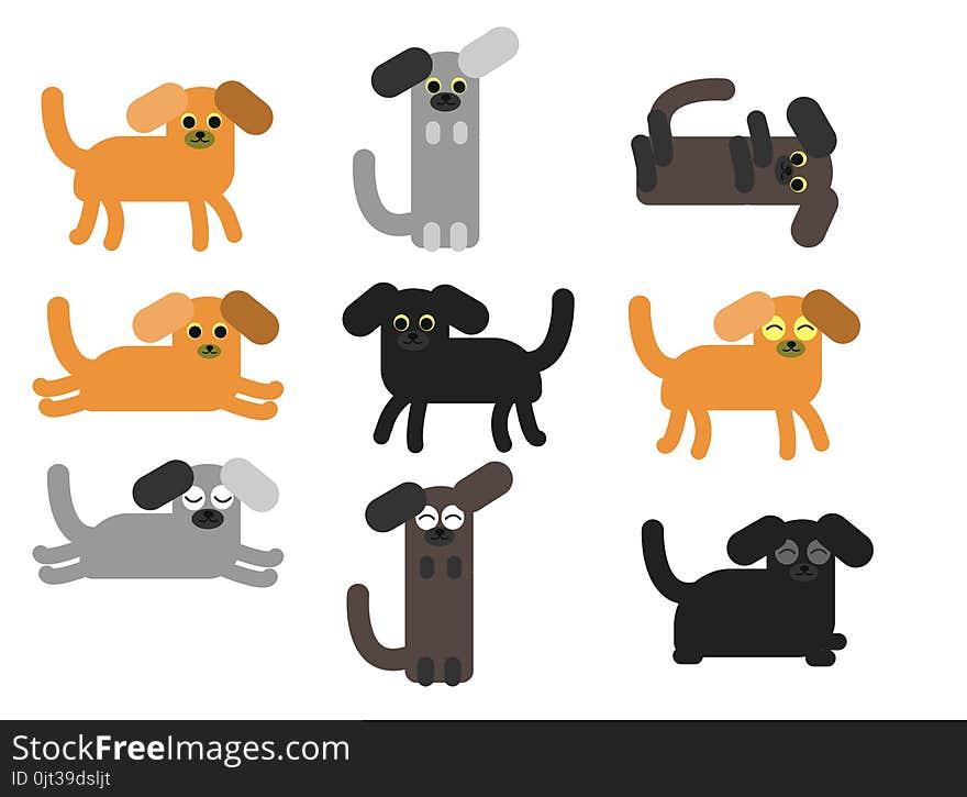 A Set Of Dogs In Different Poses And Colors