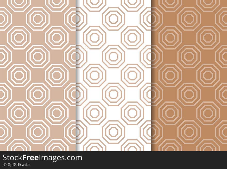 Brown And White Set Of Geometric Seamless Patterns