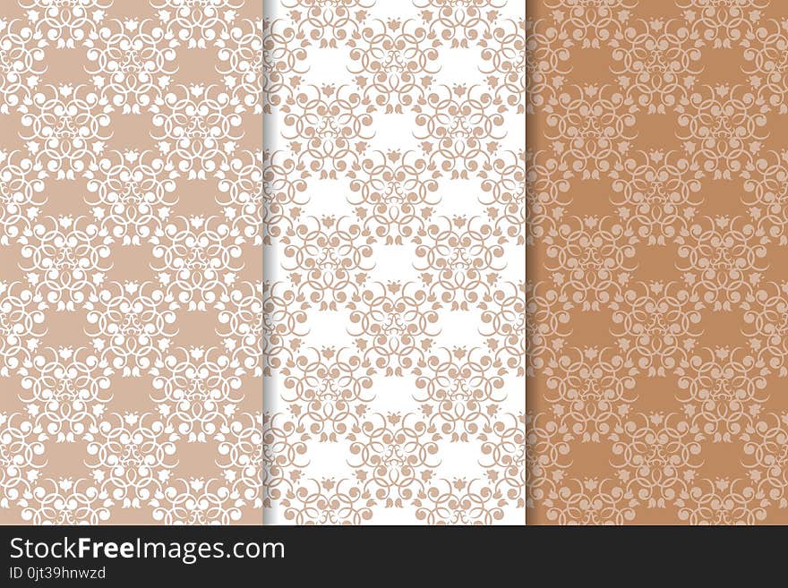 Brown floral ornaments. Set of vertical seamless patterns for textile and wallpapers