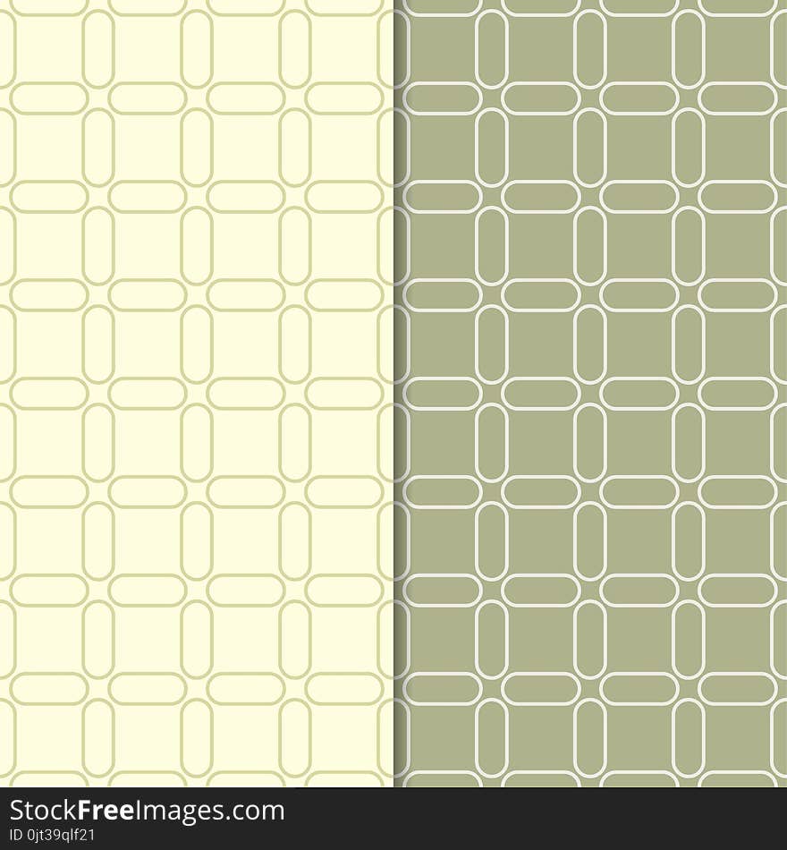 Olive Green Geometric Ornaments. Set Of Seamless Patterns