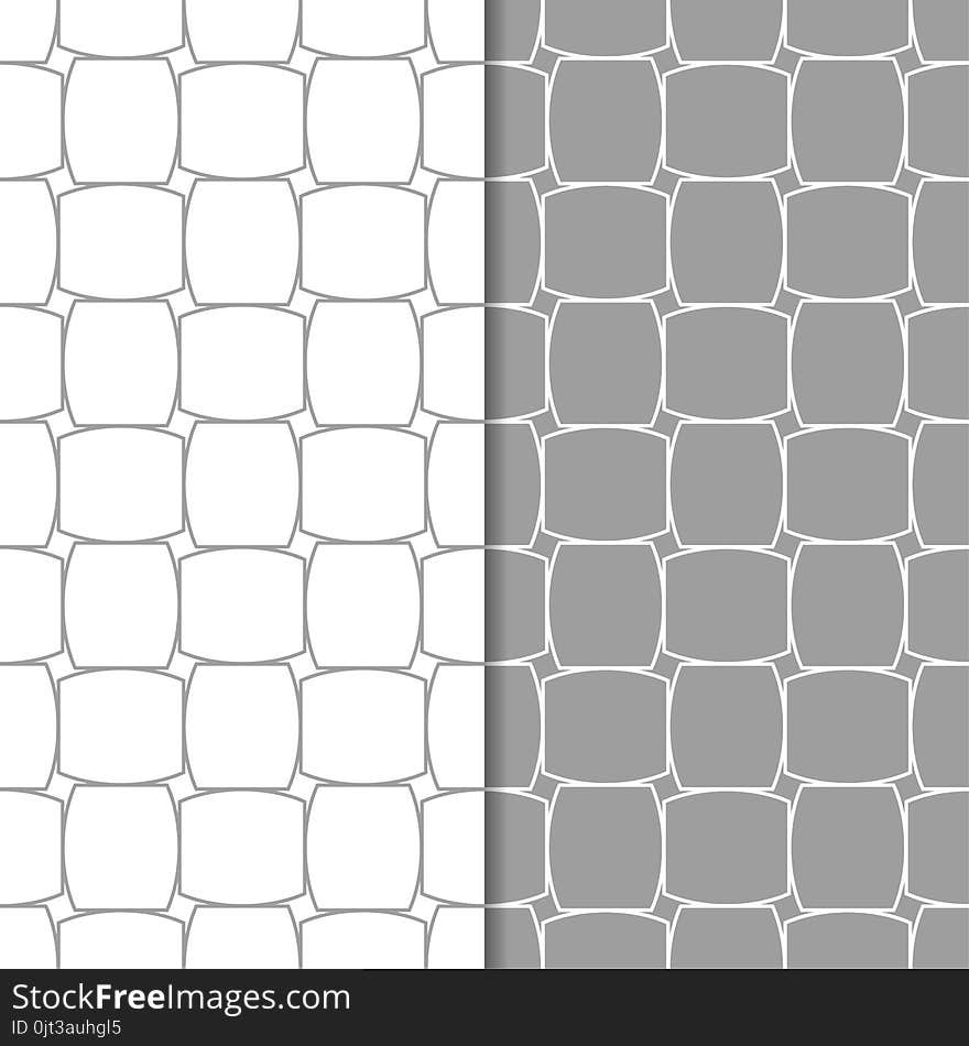 Gray and white geometric ornaments. Set of seamless patterns for web, textile and wallpapers