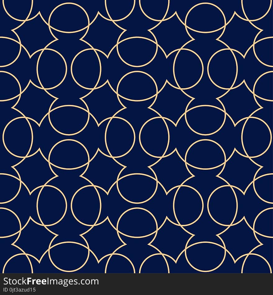 Golden Blue Geometric Ornament. Seamless Pattern