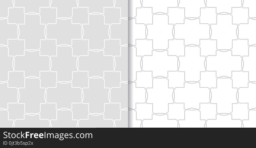 Light Gray Geometric Ornaments. Set Of Seamless Patterns