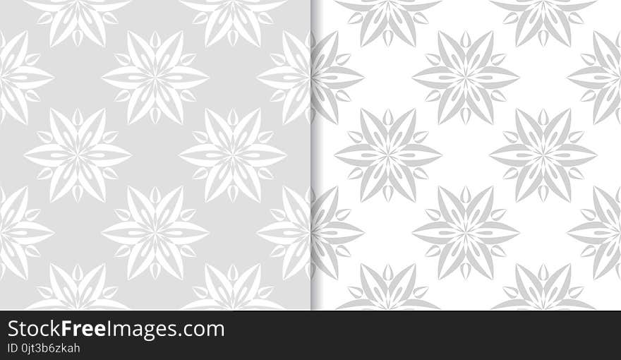 Light Gray Floral Backgrounds. Set Of Seamless Patterns