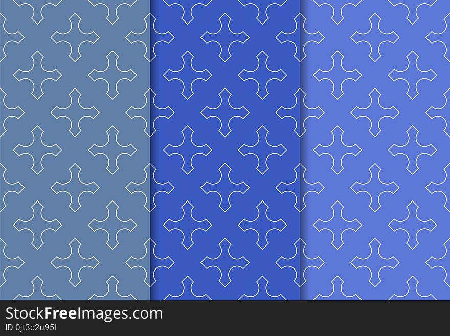 Blue geometric ornaments. Set of vertical seamless patterns for web, textile and wallpapers. Blue geometric ornaments. Set of vertical seamless patterns for web, textile and wallpapers