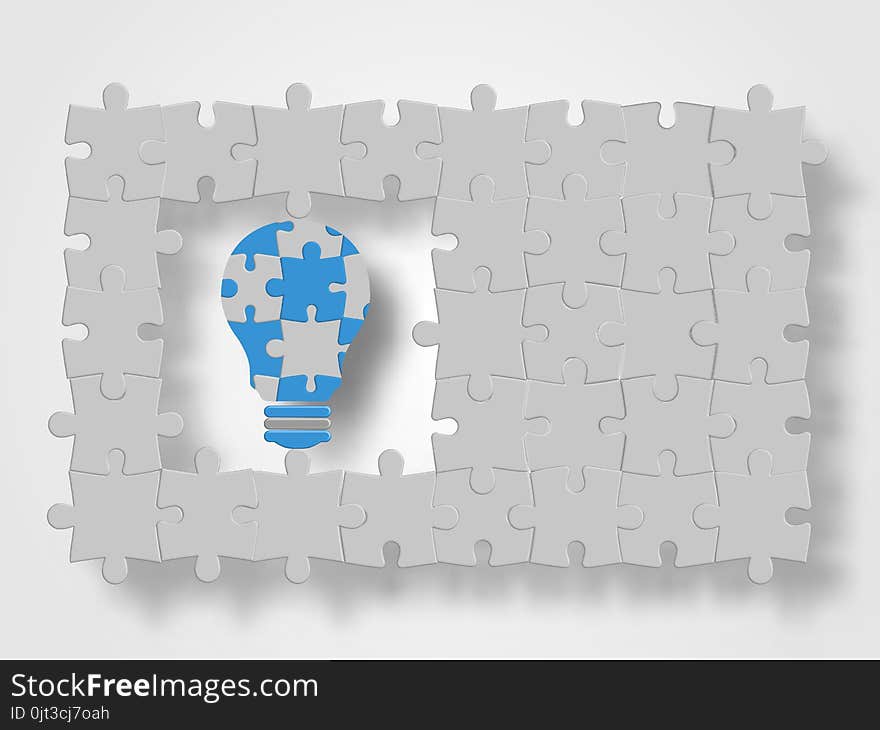 Jigsaw in lightbulb shape surrounding with jigsaws represent innovation and technology concept. Technology background. Vector illustration.